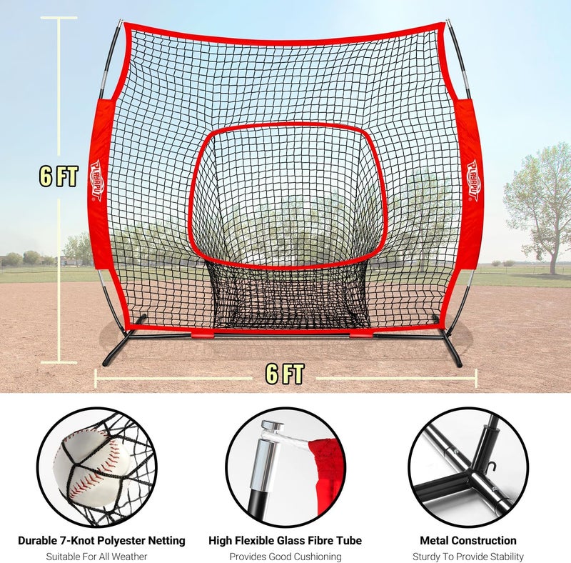 PLAYAPUT Baseball Batting Tee and Practice Net Combo for Batting, Hitting, Pitching,Throwing,6FT Baseball Net with Large Pocket Holds 50+Balls,Height Adjustable 25" to 37" Hitting Tee for All Players - Image 2